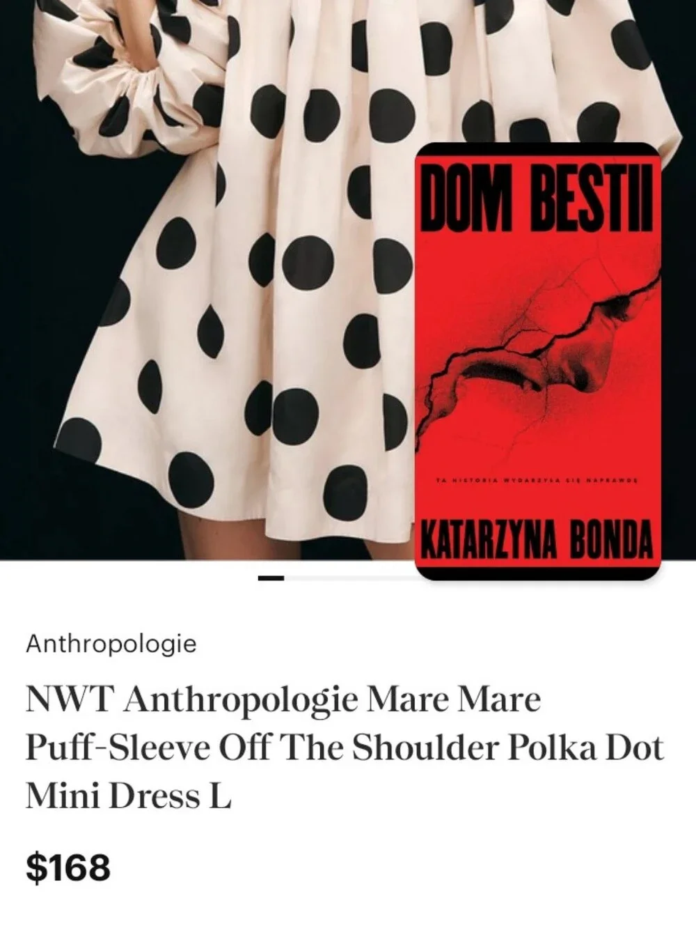 Anthropology Mare Mare Off-Shoulder Polka Dot Puff Sleeve Dress XL - Picture 12 of 12